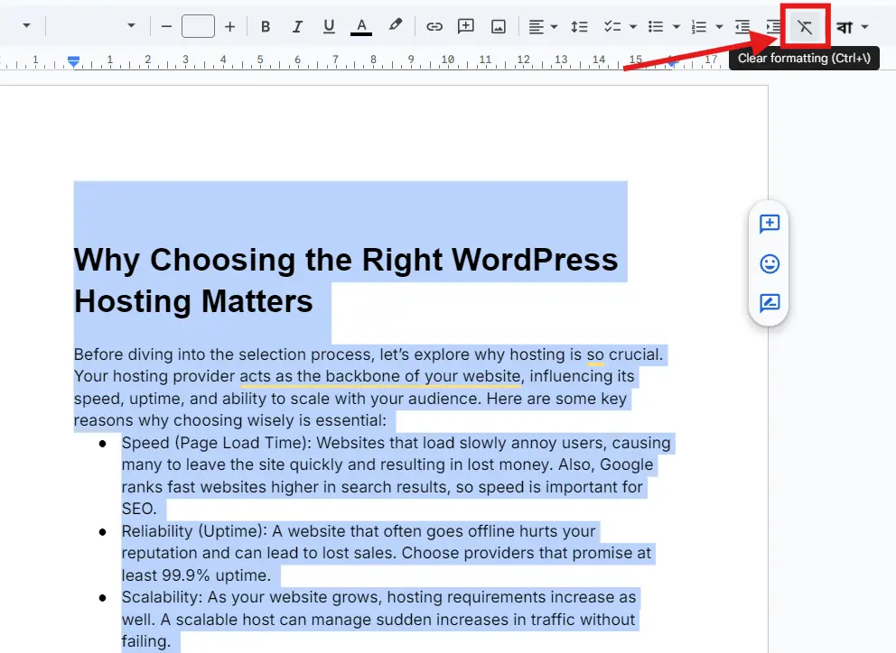 Clear Formatting in Google Docs