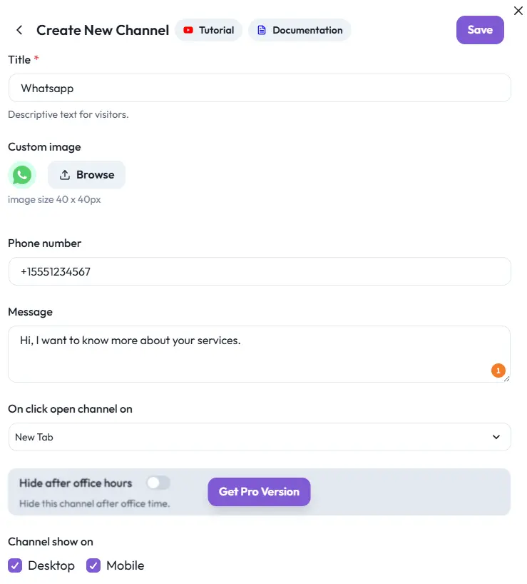 Add Whatsapp Channel