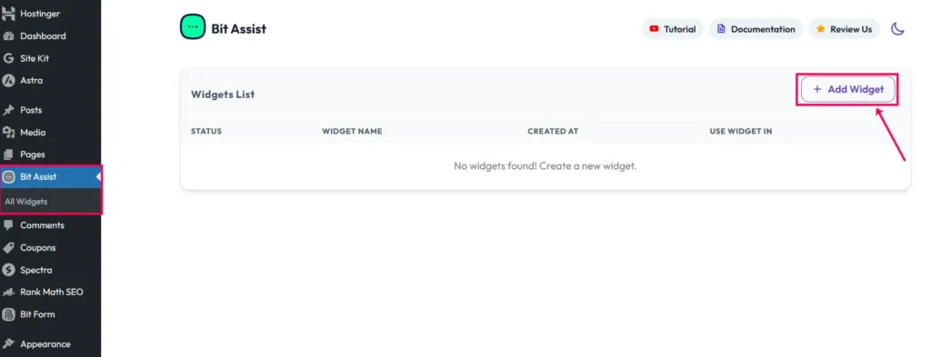 Add A New Widgets In Bit Assist