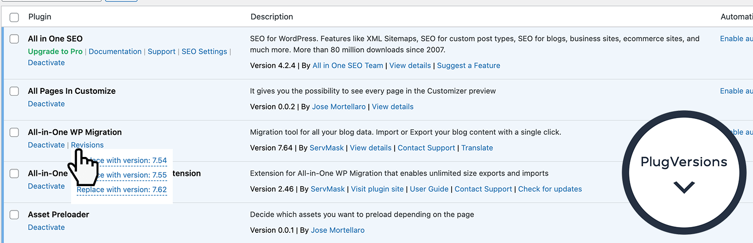 PlugVersions WordPress plugin banner