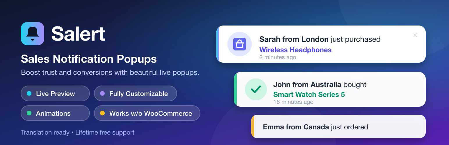 Salert social proof notifications