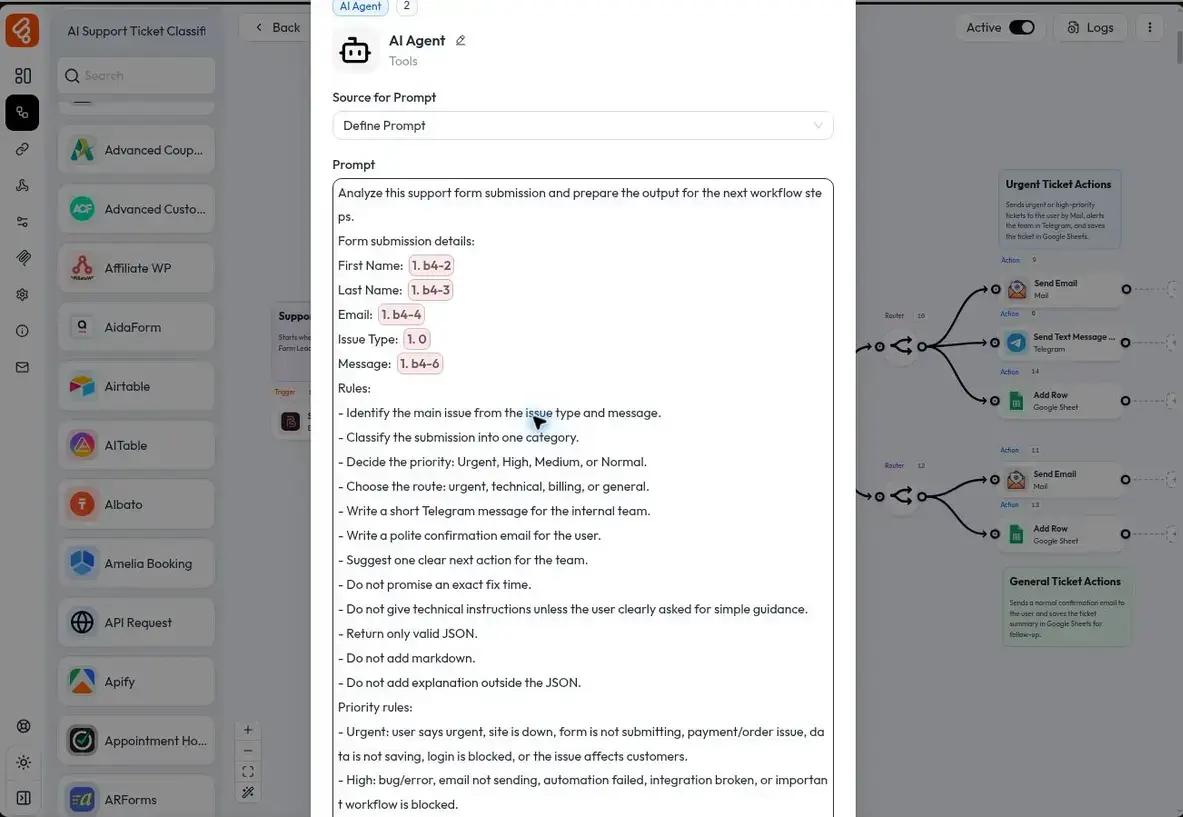 Bit Flows AI Agent prompt configuration
