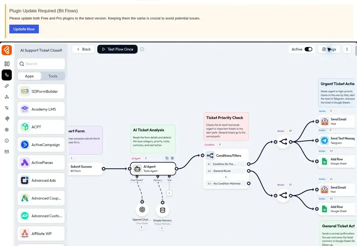 Bit Flows execution Log History panel