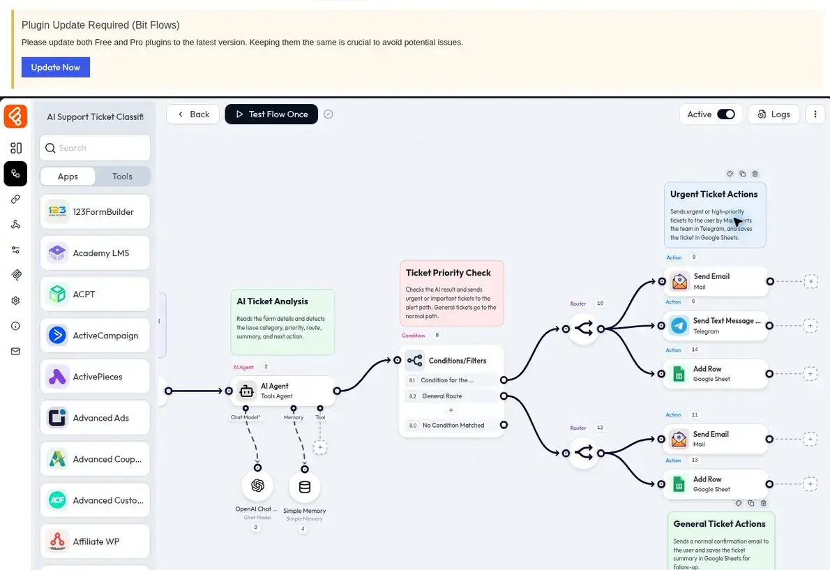 Bit Flows integration app selector