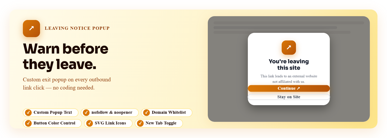 Leaving Notice Popup for External Links