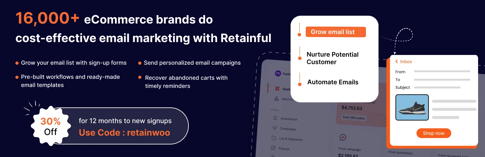 Retainful – WooCommerce Abandoned Cart, Newsletters, Email Marketing, Signup Forms and Automation